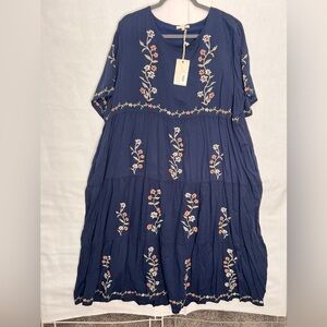 Tea n Rose Floral Embroidered Navy Dress 2x